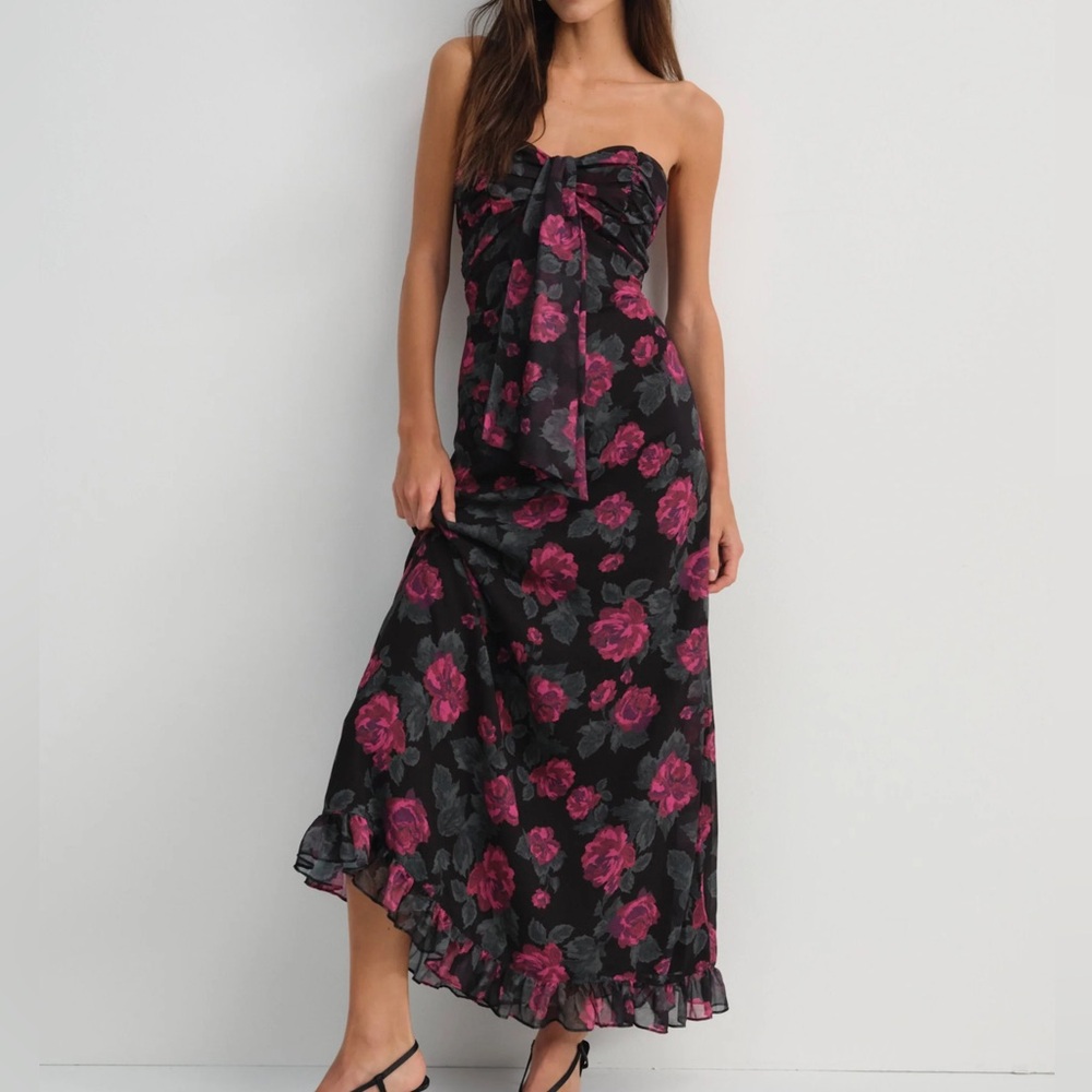 For Love And Lemons Black and Pink Floral Mini Dress